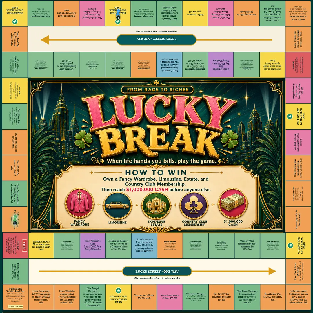 The complete Lucky Break browser game board